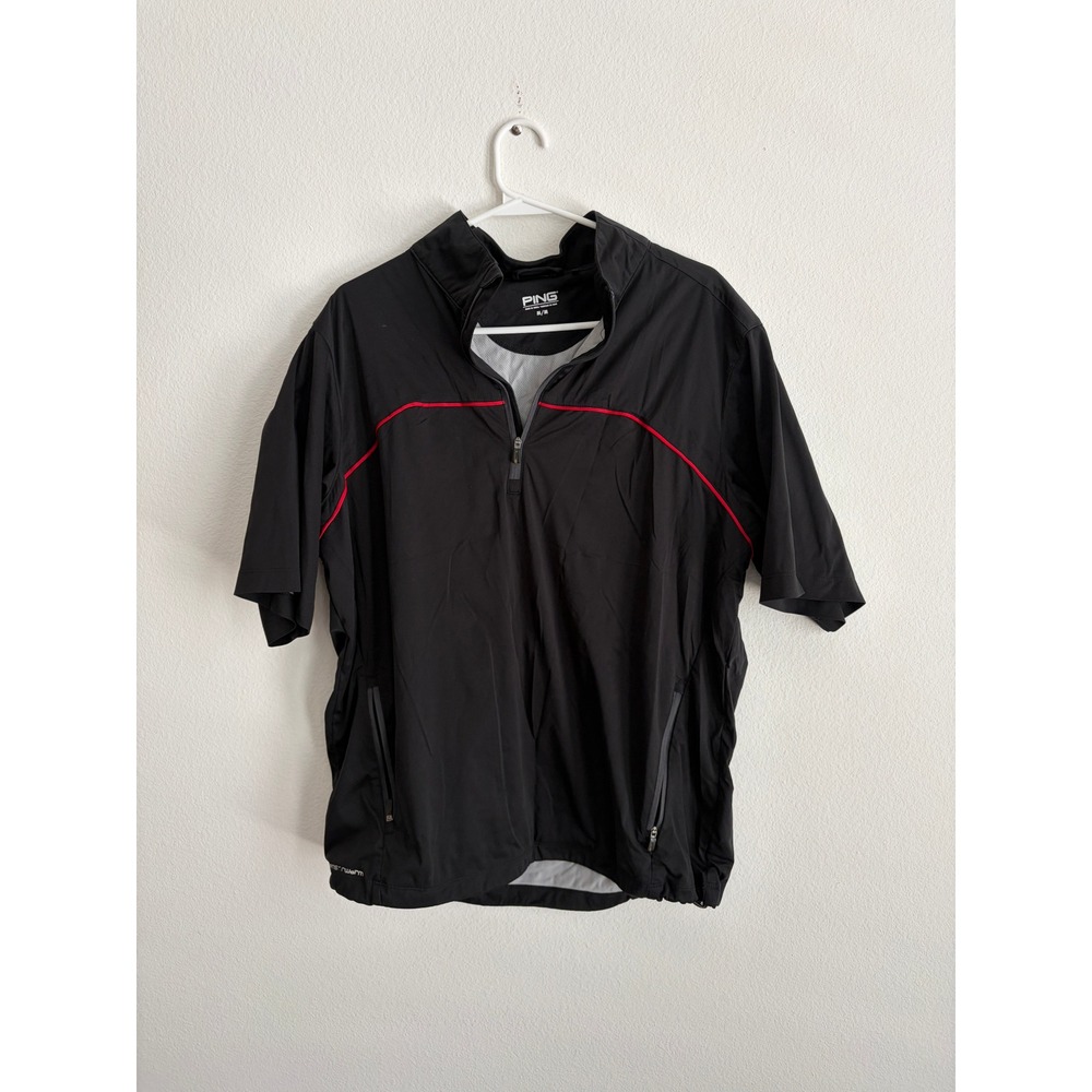 Ping Mens SensorWarm Golf Windshirt Black Red Quarter Zip Short Sleeve Size M